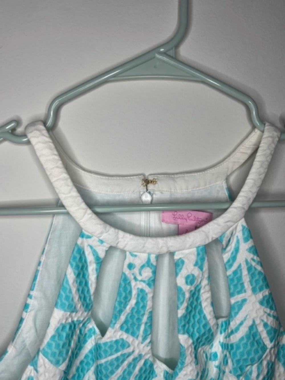 Lilly Pulitzer Pearl Cut Out Halter Shift Dress Size 2 turquoise White Beach - Picture 4 of 10